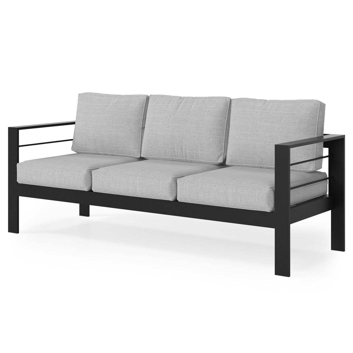 Mayincolor Patio Furniture Aluminum Sofa, All-Weather Outdoor 3 Seats Couch, Gray Metal Chair with Dark Grey Cushions