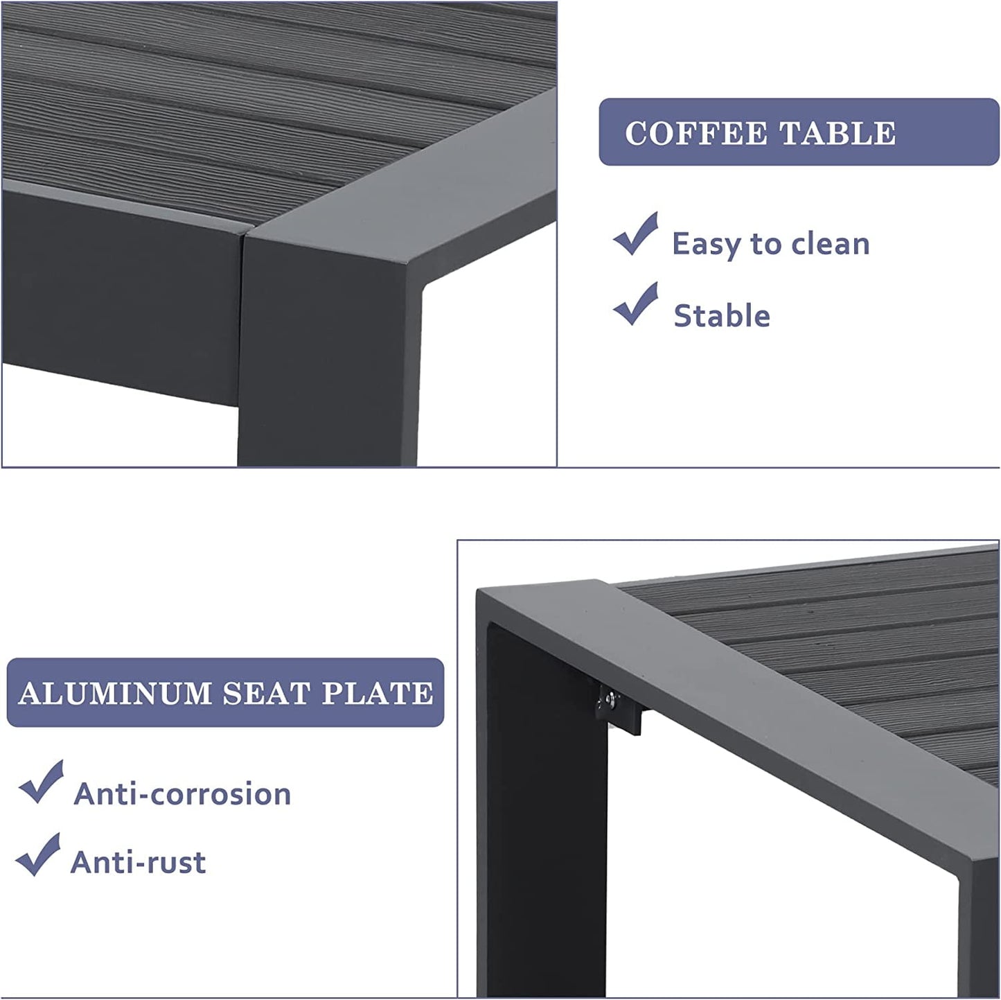 Superjoe Outside Patio Aluminum Coffee Table, Outdoor End Table with Aluminum Frame, Modern All-Weather Metal Rectangle Table Garden Furniture, Dark Grey