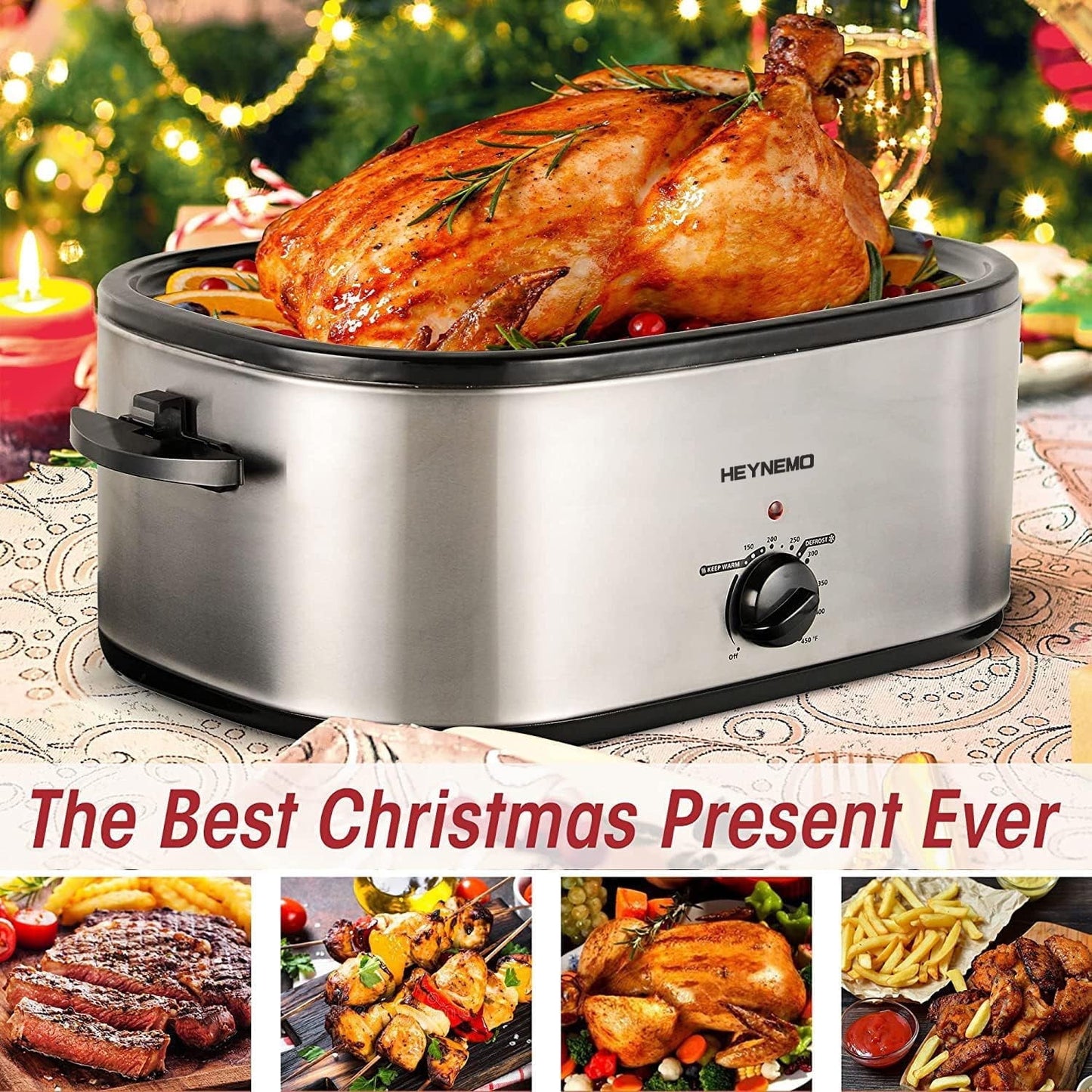 Superjoe 22 Quart Roaster Oven with Self-Basting Lid, Turkey Roaster Oven with Removable Insert Pot, Stainless Steel Silver