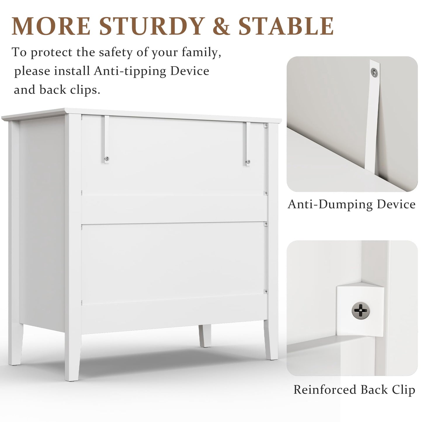 May in Color Large Fluted 3-Drawer Dresser, Wide Chest of Drawers, Modern Wood Dresser with Spacious Storage, White