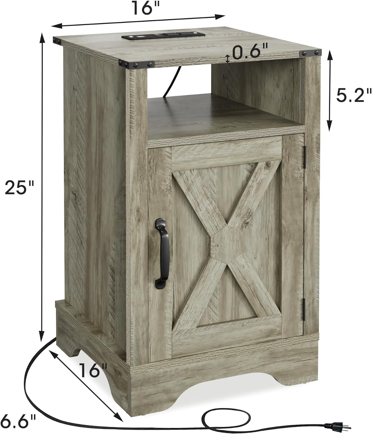 Mayincolor Rustic Charging Station Wood Nightstand End Table, Light Grey