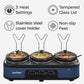 Heynemo Triple Slow Cooker Buffet Server with Removable Ceramic Pots and Adjustable Temperature - 3 x 1.5 Quart, Blue