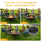 43'' Fire Pit with 2 Grills, Outdoor Wood Burning Fireplace with Lid and Fire Poker, BBQ & Bonfire & Round Metal Table 3 in 1 for Patio, Backyard, Garden, Black