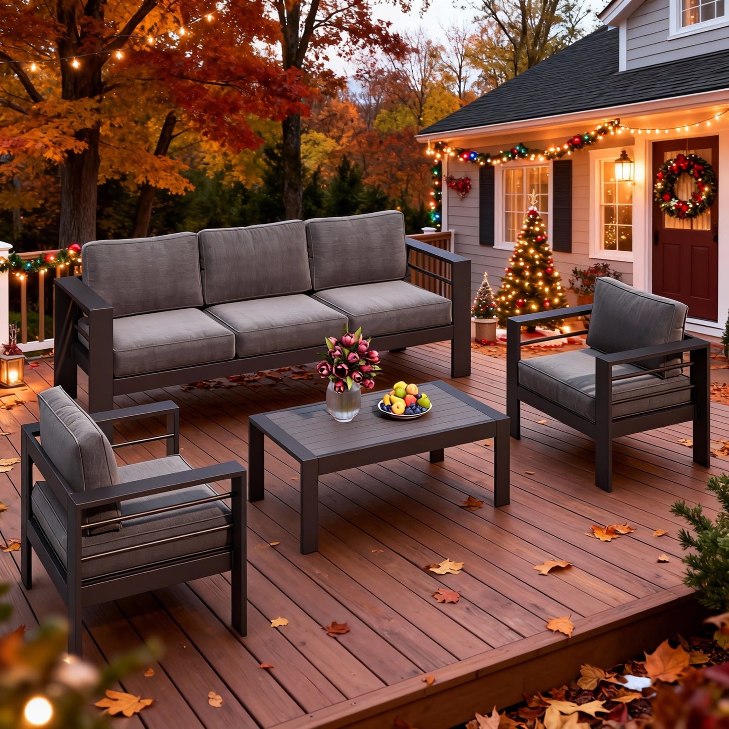 Superjoe Aluminum Outdoor Furniture Set 4 Pcs Patio Conversation Sofa Set with Coffee Table,Gray