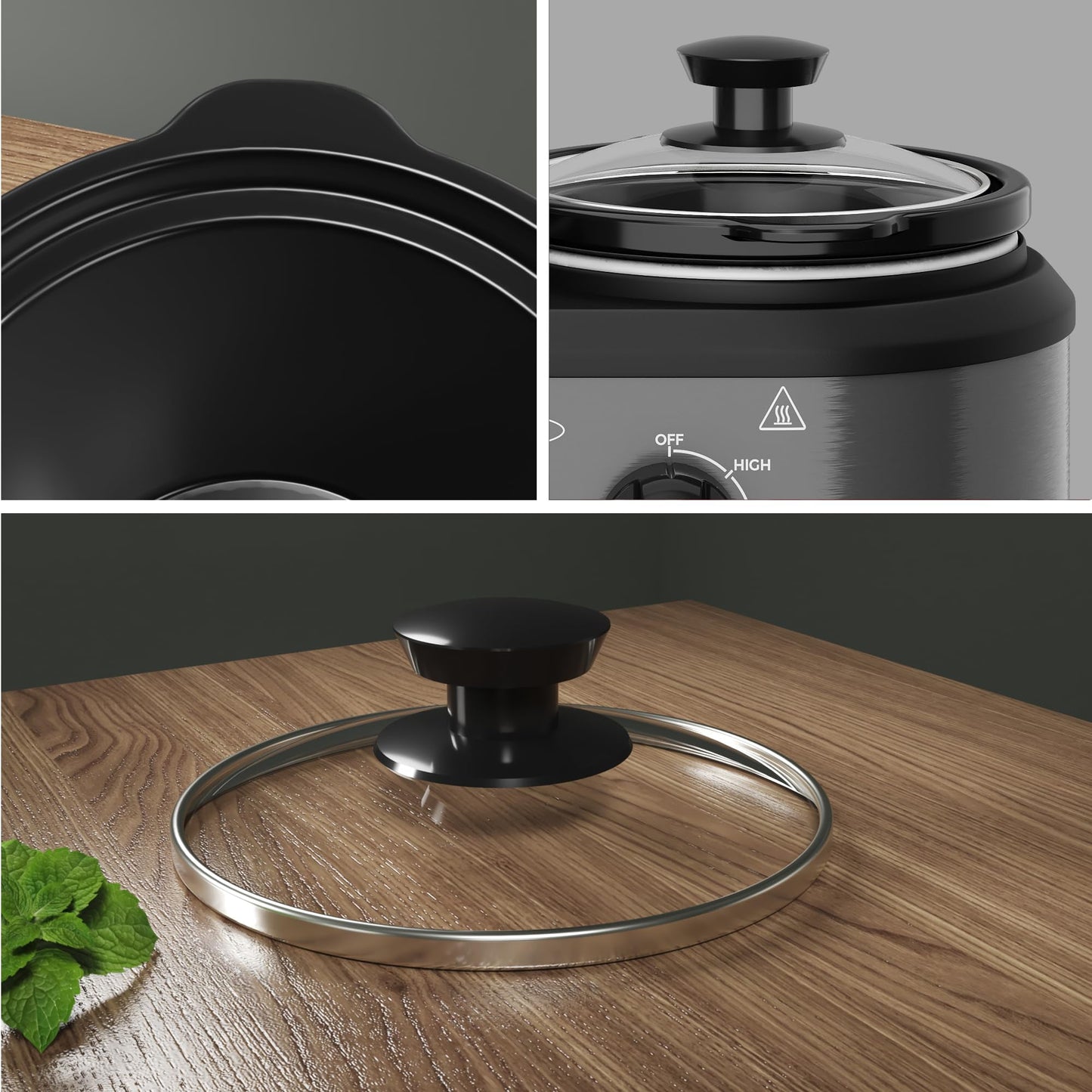 Heynemo Dual Slow Cooker, Buffet Server & Warmer with 2 Removable Ceramic Pots, 3 Adjustable Temp Settings & 2 Visible Glass Lids, Stainless Steel, 2.5 QT Grey