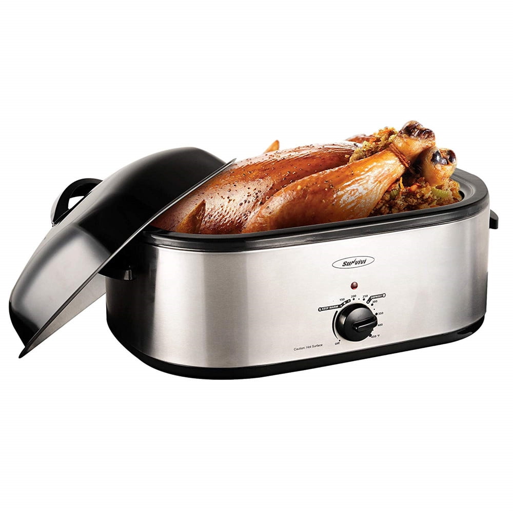Superjoe 18 Quart Roaster Oven with Self-Basting Lid, Turkey Roaster Oven with Removable Insert Pot, Stainless Steel Silver-1