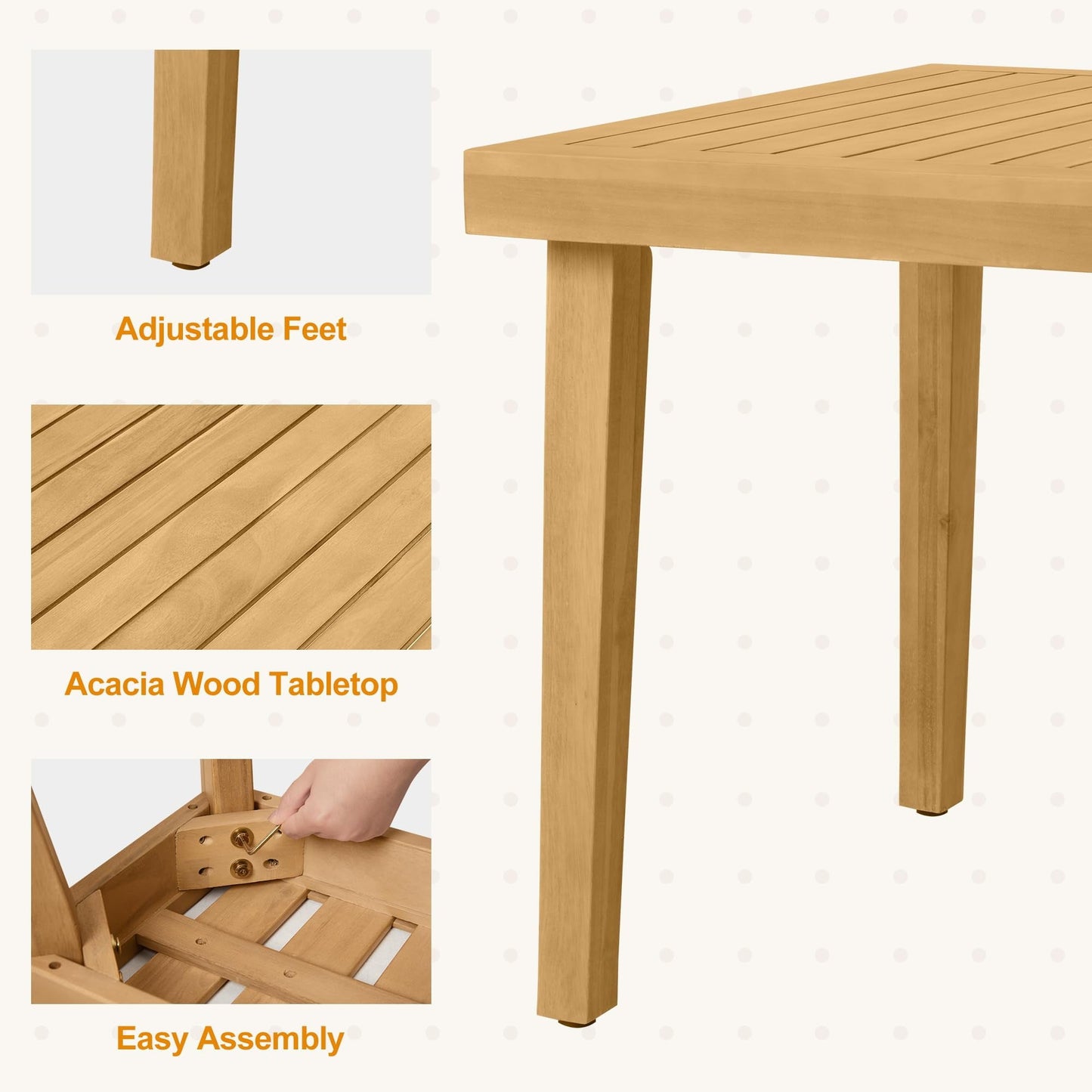RoyalCraft Acacia Patio Dining Table, 6-Person Wood Picnic Table with Iron Leg, Outdoor Modern Dining Furniture for Backyard Lawn Garden Deck Indoor, Beige
