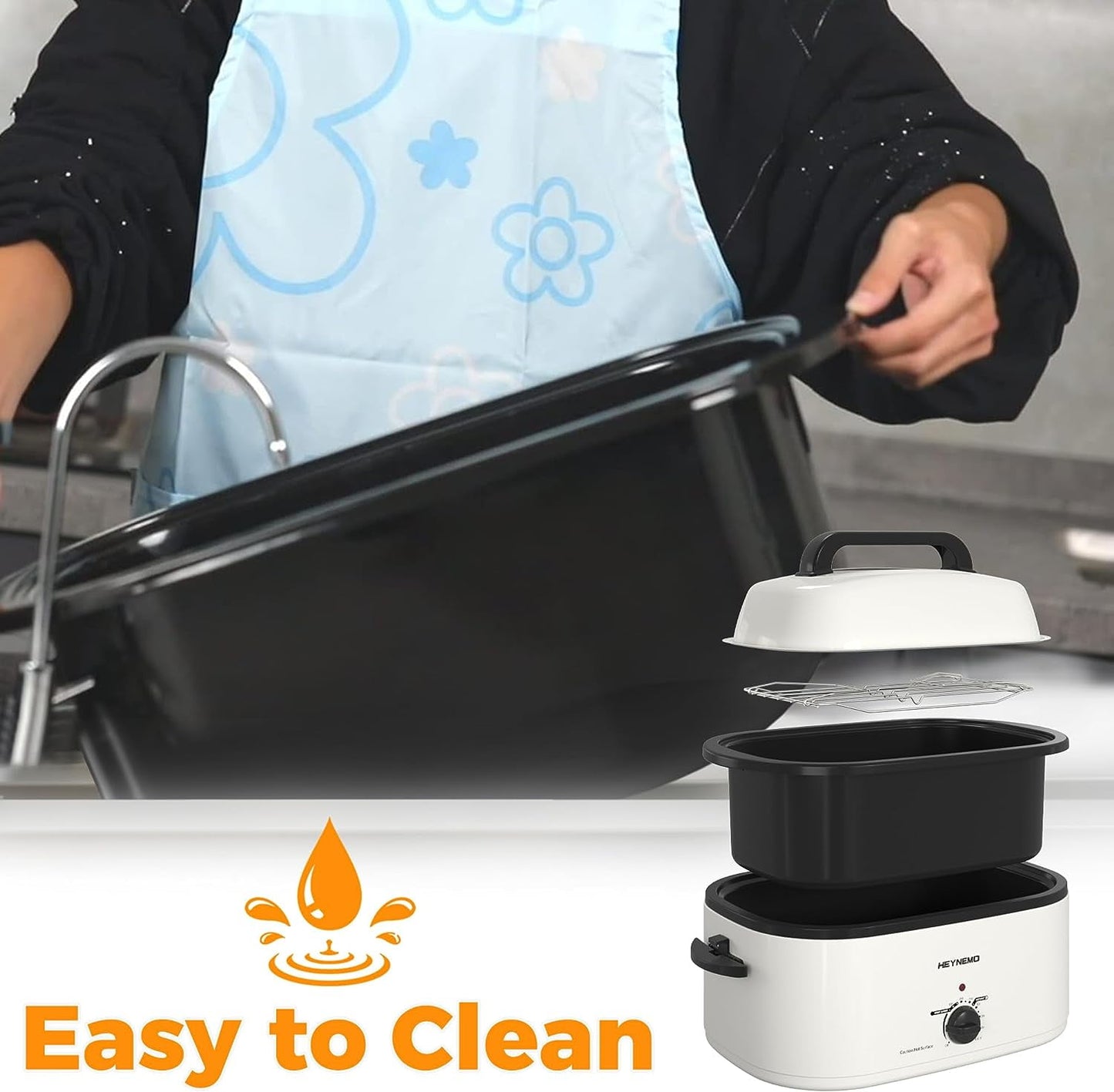 Superjoe 24QT Electric Stainless Steel Turkey Roaster Oven, Self-Basting Lid Removable Insert Pot , White