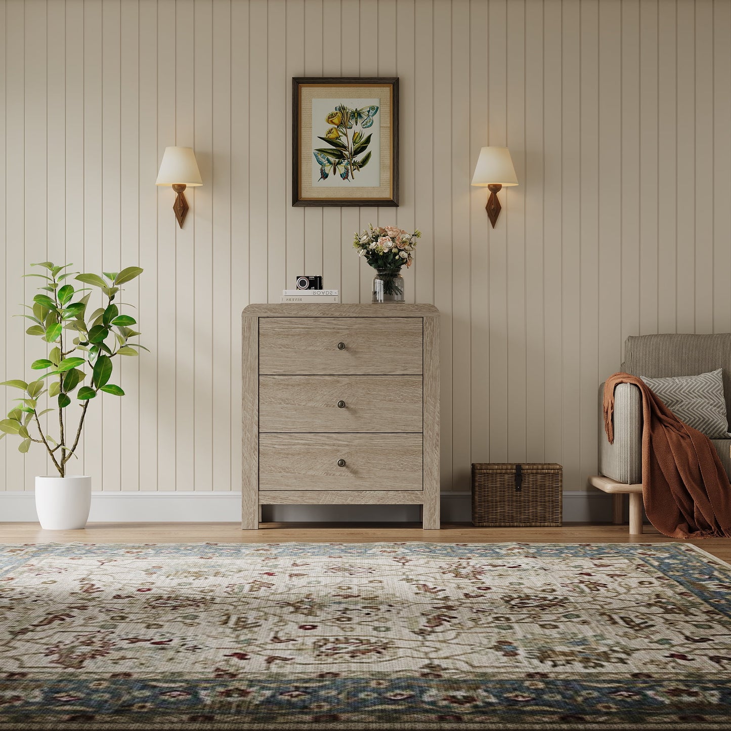 May in Color Modern Chest of Drawers Set of 2, with Rounded Table Corners, Natural Wood