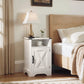 Superjoe Farmhouse Nightstand w/Charging Station, Wooden Rustic Tall Bedside Table, End Table w/Storage Shelf & Shelf for Bedroom, Living Room, White