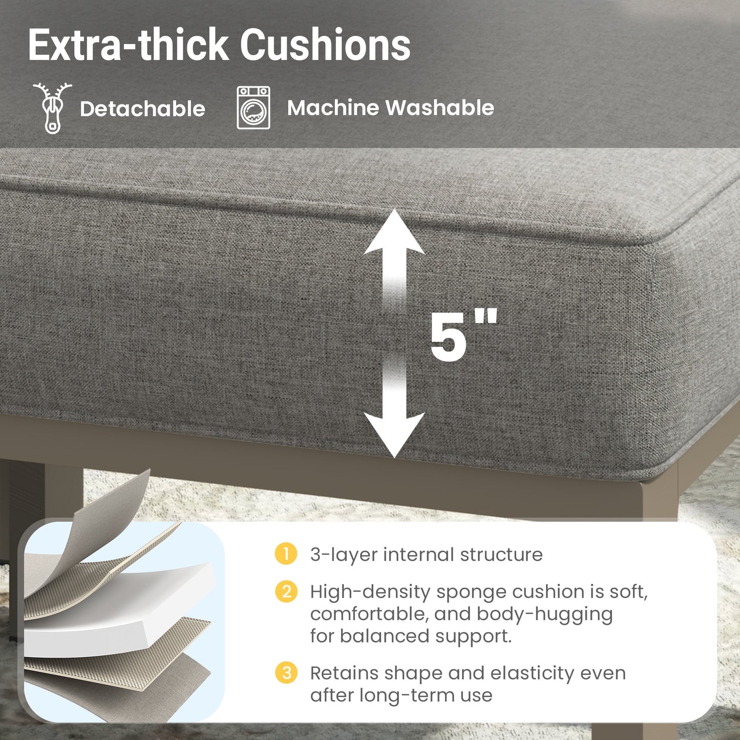 Heynemo Patio Metal Ottomans Footstools Set of 2, Outdoor Footrest Set with Removable Cushions for Couch, Beige Gray