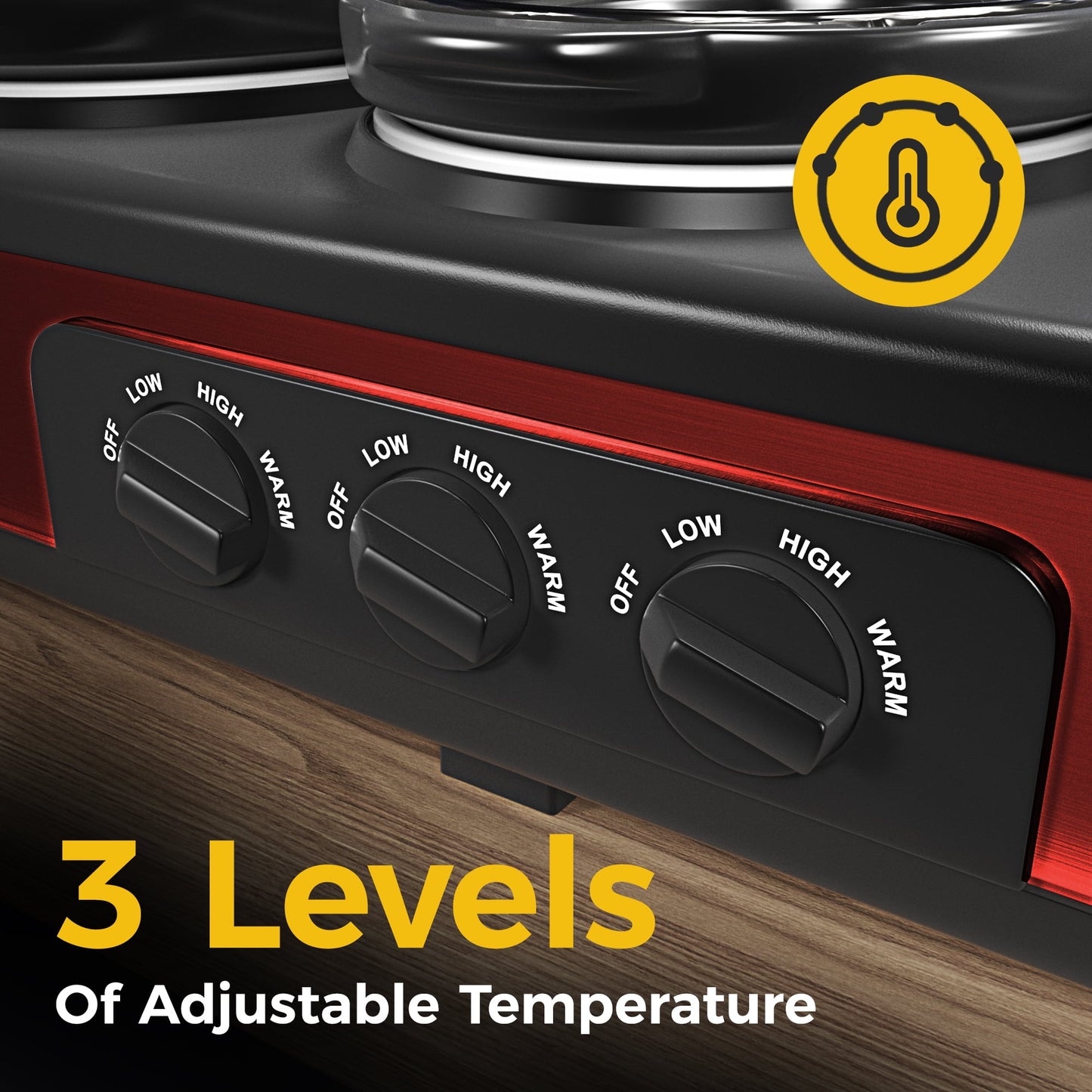 Sunvivi Triple Slow Cooker,3 Pot Food Small Mini Manual Slow Cooker with Adjustable Temp ,Removable Ceramic Pot,4.5 QT Red