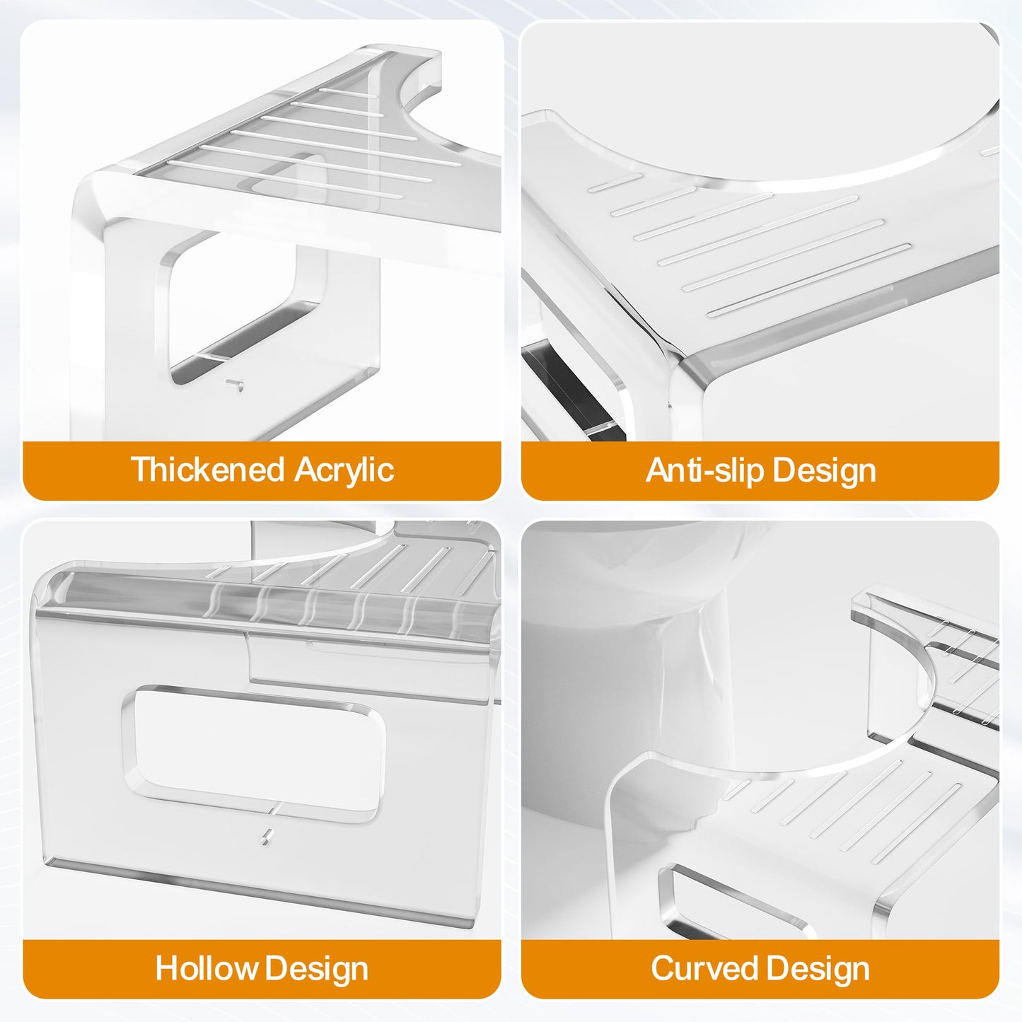 Royalcraft 7'' Tall Acrylic Toilet Stool, Modern Non-Slip Potty Stool for Children & Adults, Men & Women, Squatting Toilet Stool for Bathroom, Toilet Step Stool Foot Rest Stool