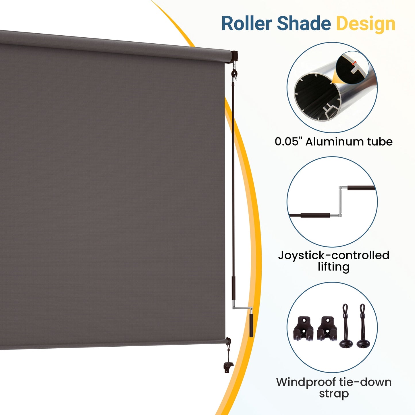 CozyHome Outdoor Roller Shade 10' x 8', Cordless Patio Shade with Crank Handle, 95% UV Protection, Aluminum Privacy Sun Shade for Patio, Brown