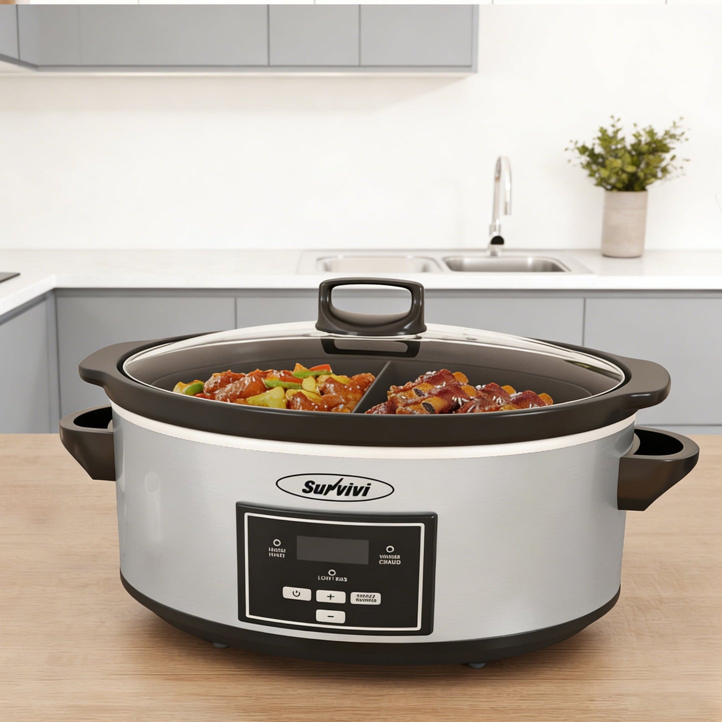 Sunvivi 2-in-1 Silicone Slow Cooker Liners, Reusable Divider Insert for 6QT Crock Pot, Bpa Free, Dishwasher Safe, Grey
