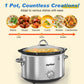 SUNVIVI Small Slow Cooker 4QT, Mini Food Warmer with 3 Heating Settings, Removable Ceramic Pot, Dishwasher Safe Glass Lid, Stainless Steel