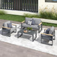 Aluminum Outdoor Patio Furniture Set with Height-adjustable Footrest for Lawn Porches Patio, 4-Seats All-weather Patio Sofa Sets with Coffee Table, Modern Outdoor Patio Conversation set, Grey