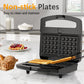 Heynemo Versatile 3-in-1 Waffle Maker & Panini Press, 800W Electric Sandwich Maker with Removable Non-Stick Plates, Tempered Glass Lid, Cool Touch Handle & Easy Cleanup