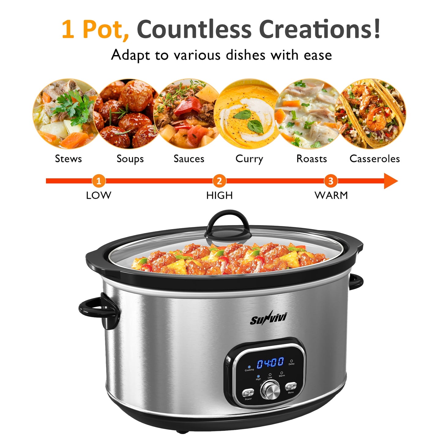 Heynemo 8.5QT Programmable Slow Cooker with Delay Function