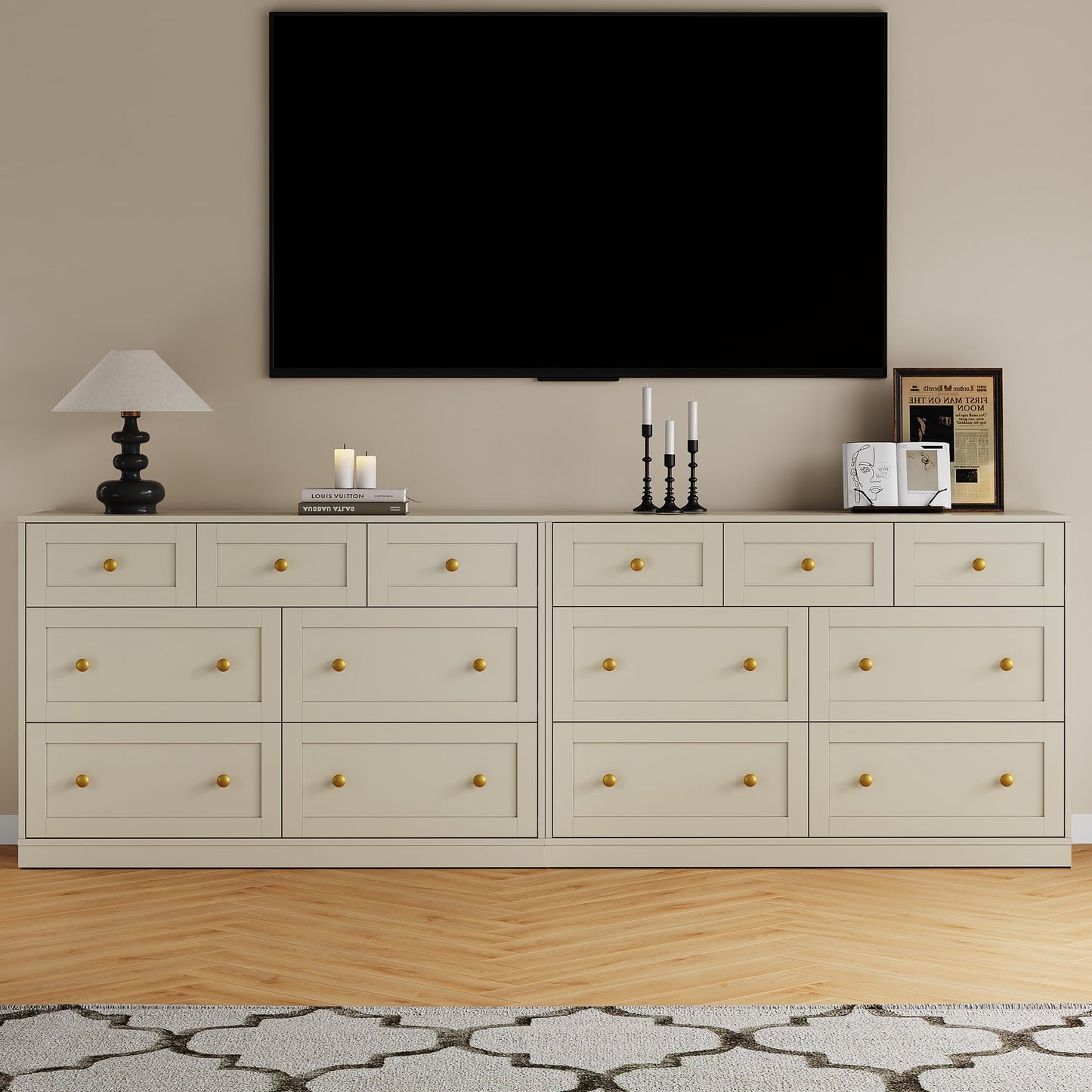 Heynemo Dresser for Bedroom with 7 Drawers, Wood Drawer Organizer for Bedroom, Living Room, Hallway, Beige