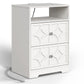 Heynemo Modern Accent Side Table with 2 Drawers, Gold Knobs, and Diamond Carvings, Large Night Stand for Living Room, Bedroom, Entryway, White