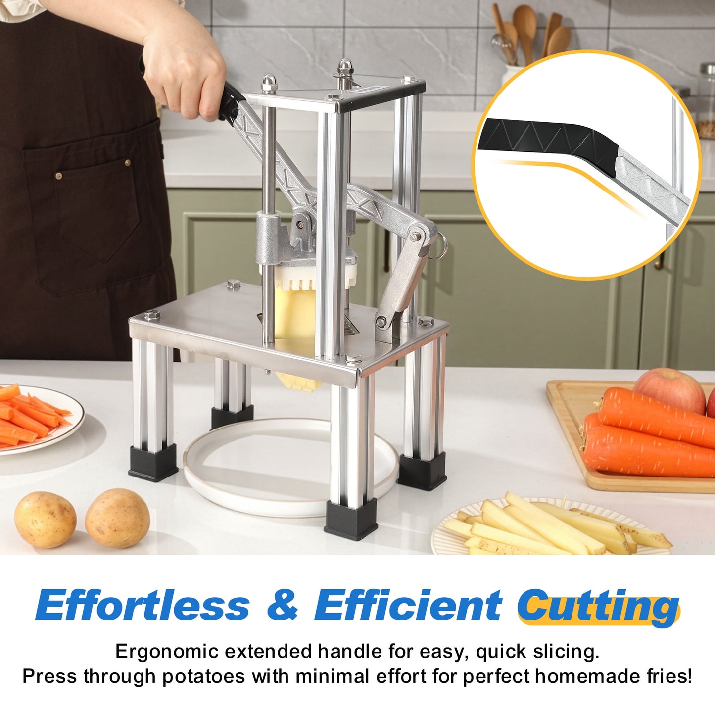 Sunvivi French Fry Cutter Heavy Duty, Commercial Potato Slicer with 2 Blades (1/2" & 3/8"), Stainless Steel for Home & Restaurant
