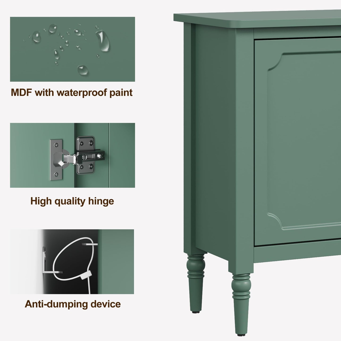 May in Color Storage Cabinet with 2 Doors & 3 Drawers, Mid-Century Sideboard Cabinet with Adjustable Shelves, Wood Buffet Cabinet with Turned Legs, Ideal for Entryway, Living Room, Dining Room, Green