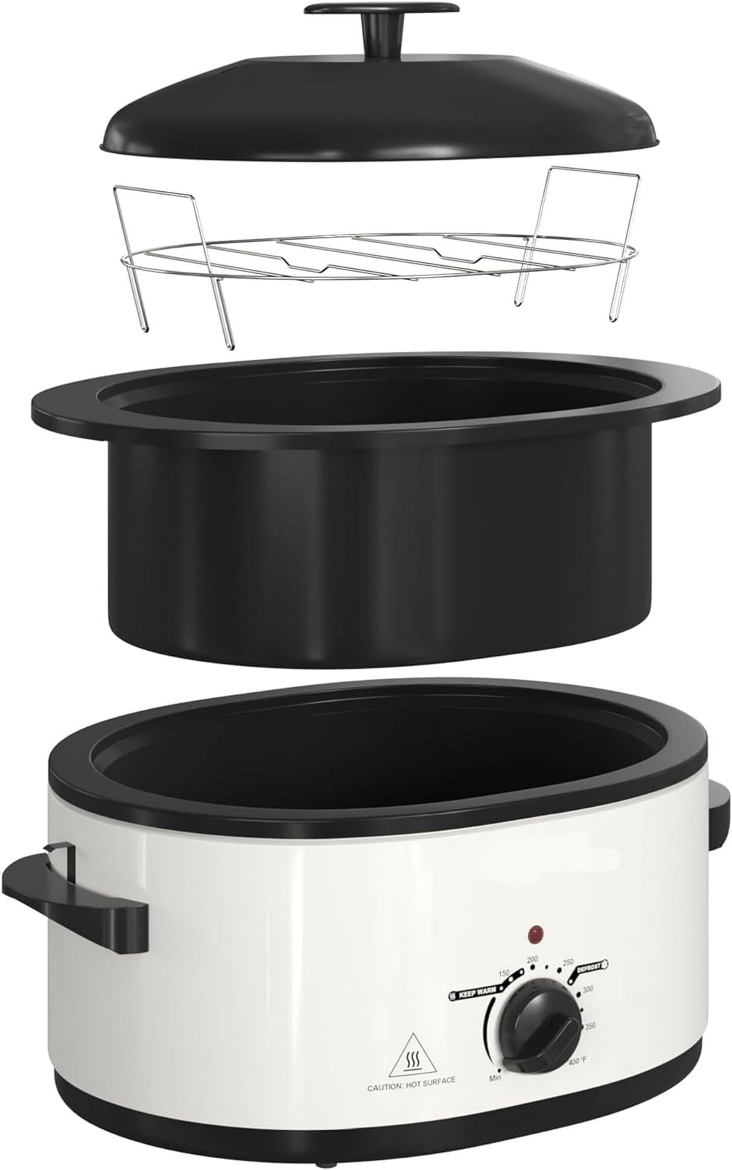 Superjoe 8QT Electric Roaster Oven, Self-Basting Lid, Defrost Warm Function, Removable Pan and Rack, Stainless Steel, White