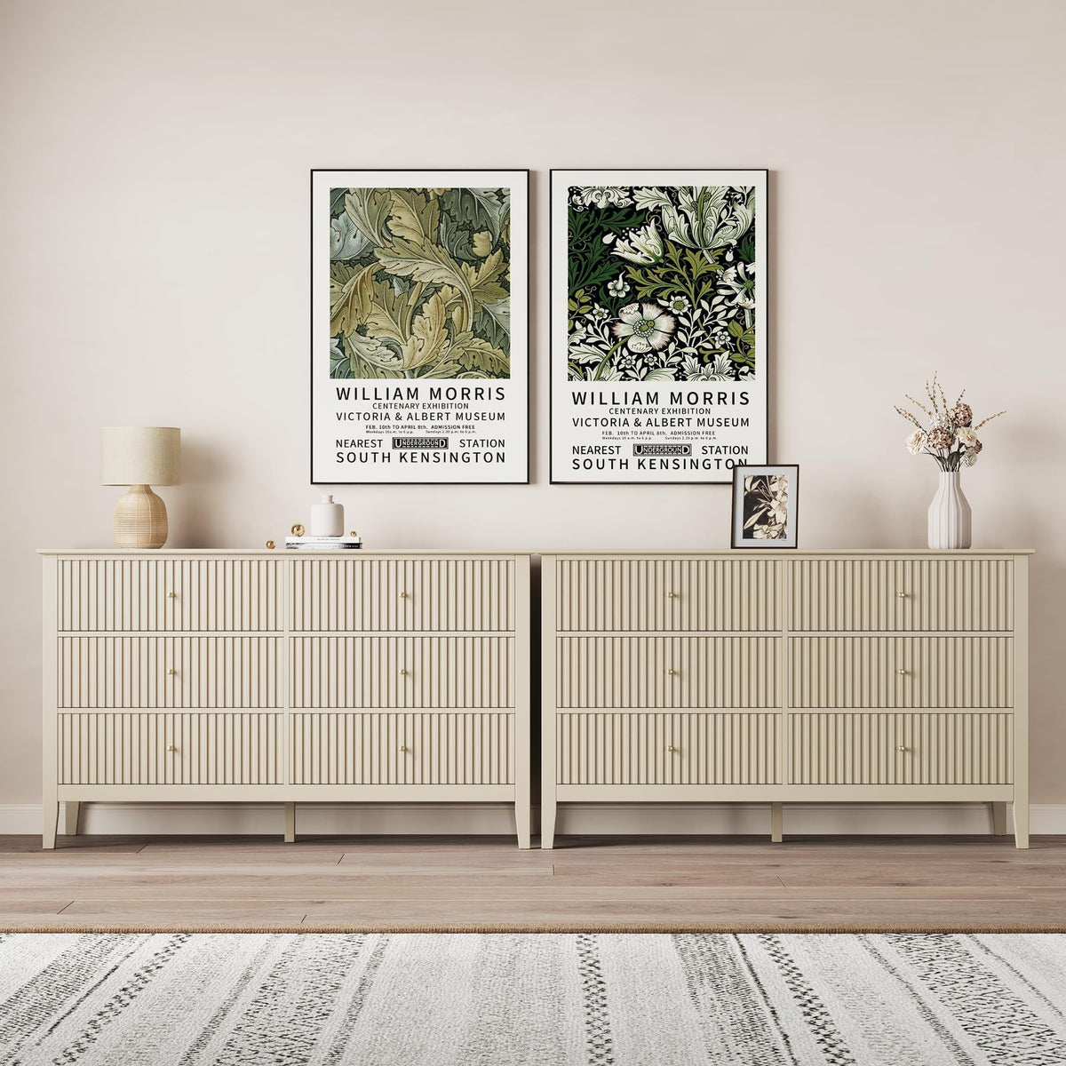 May in Color Beige 6 Drawer Dresser, Fluted Modern Chest of Drawers for Bedroom