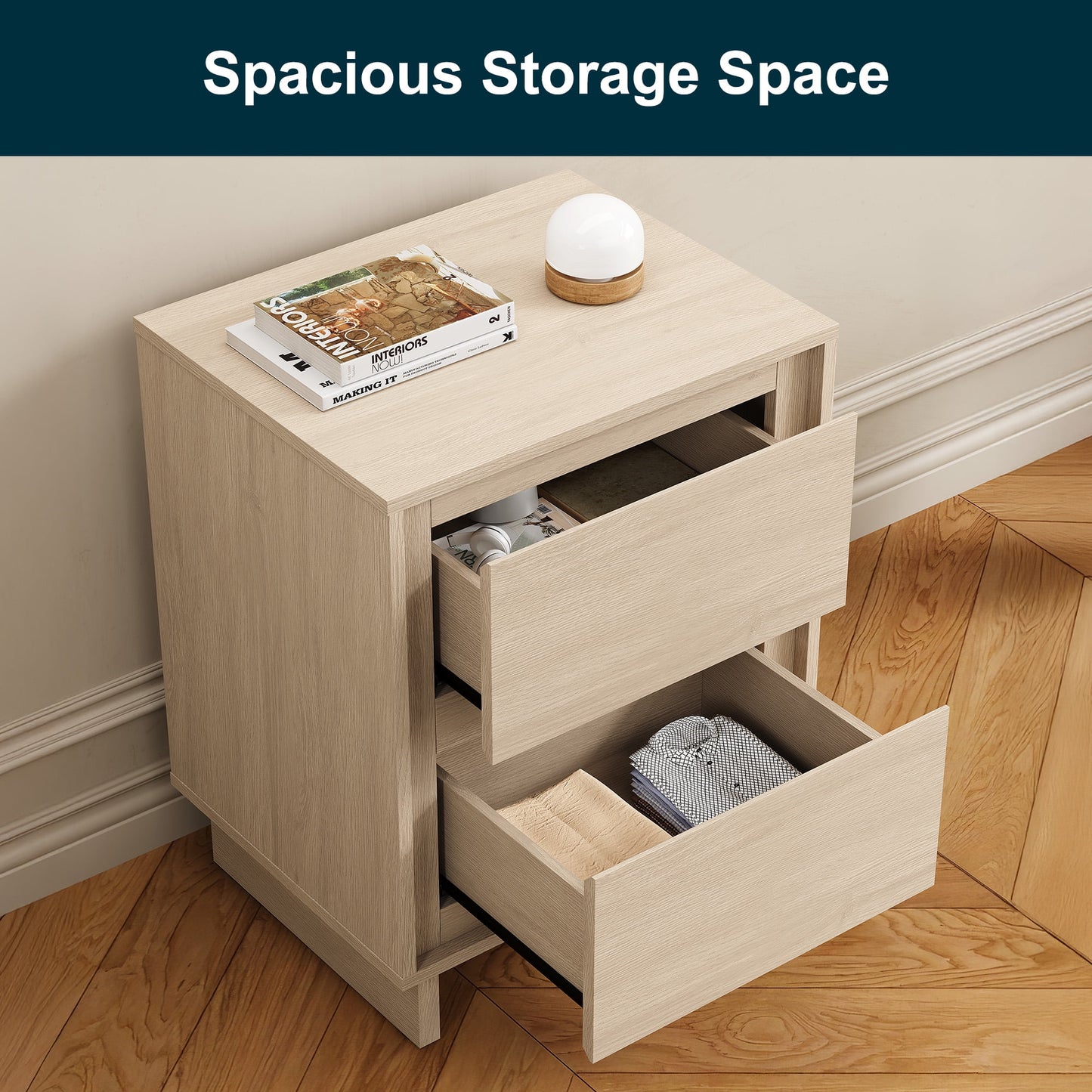 Heynemo 2-Drawer Dresser, Modern Wood Design with Clean Edges, Versatile Storage for Bedroom, Living Room, Office, and Entryway, Beige