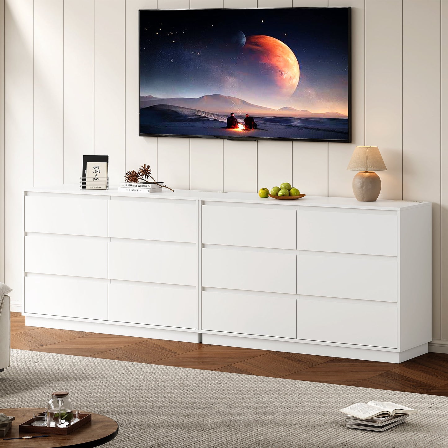 Heynemo Dresser with 6 Drawers for Bedroom, Chest of Drawer with Charging Station for Living Room, White