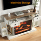 May in Color White TV Stand with 28'' Fireplace, Media Console Table with Adjustable Shelves, Entertainment Center with Double-door Design for Living Room, Bedroom