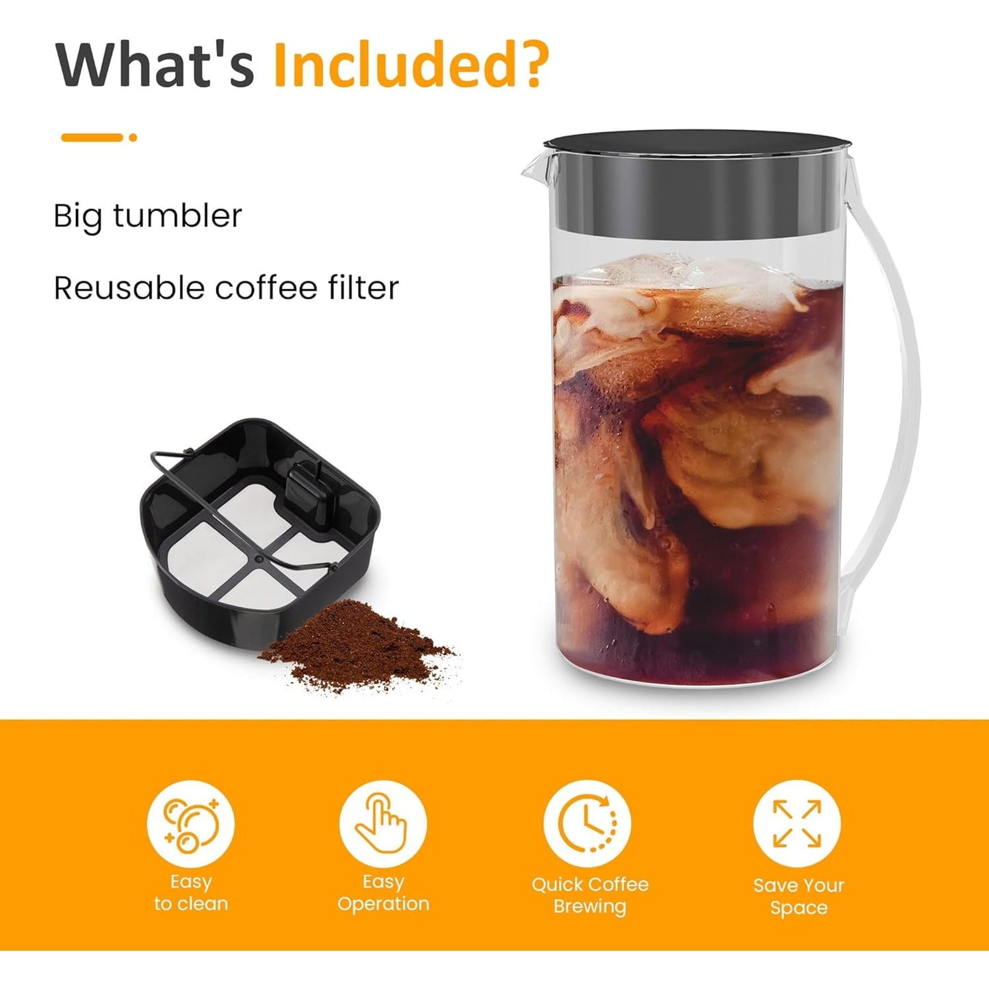 Superjoe Iced Coffee and Tea Maker with Reusable Filter Basket, 2.5QT Pitcher, Iced Tea Coffee Machine , Lemonade and Flavored Water, Adjustable Brew Strength, Black and Silver