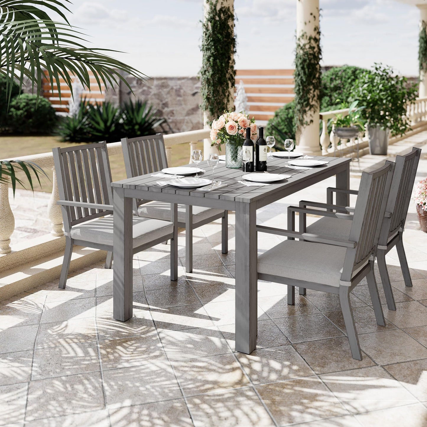 May in Color Aluminum 5 Pieces Patio Dining Sets, Outdoor Dining Table with 4 Chairs, Outdoor Patio Dining Furniture Set with Removable Cushion for Lawn, Garden, Backyard, Gray