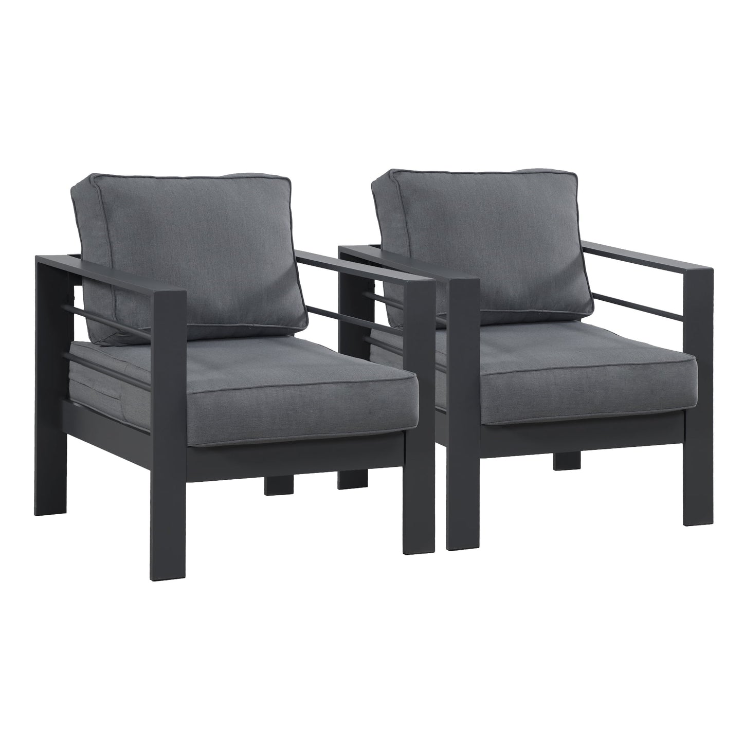 Heynemo Metal Patio Furniture Chairs Set of 2, Aluminum Outdoor Armchairs with Cushions, Dark Grey