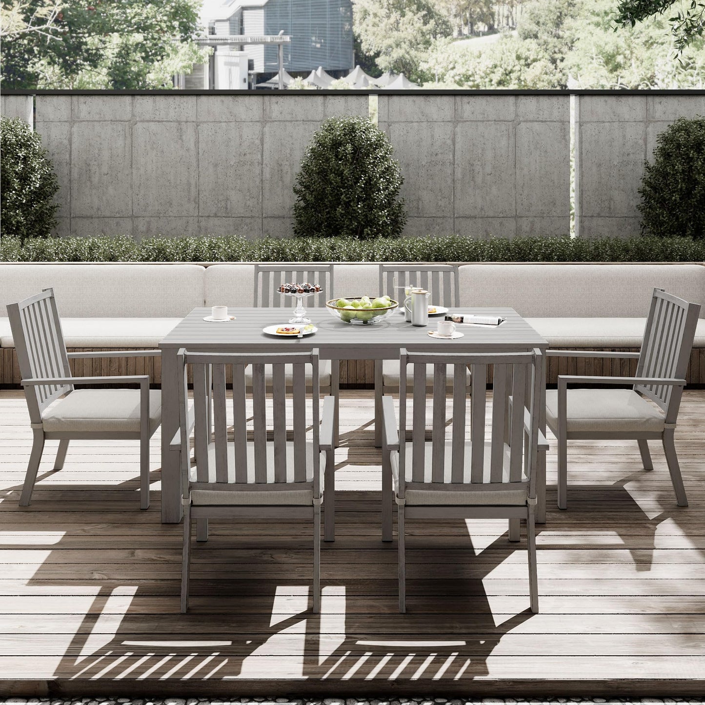 May in Color Aluminum 7 Pieces Patio Dining Sets, Outdoor Dining Table with 6 Chairs, Outdoor Patio Dining Furniture Set with Removable Cushion for Lawn, Garden, Backyard, Gray
