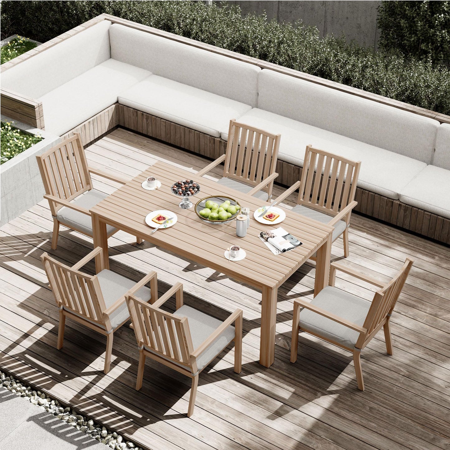 May in Color Aluminum 7 Pieces Patio Dining Sets, Outdoor Dining Table with 6 Chairs, Outdoor Patio Dining Furniture Set with Removable Cushion for Lawn, Garden, Backyard, Brown