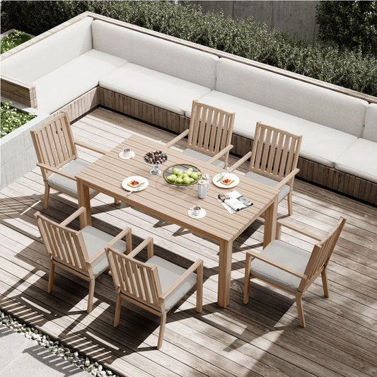 May in Color Aluminum 7 Pieces Patio Dining Sets, Outdoor Dining Table with 6 Chairs, Outdoor Patio Dining Furniture Set with Removable Cushion for Lawn, Garden, Backyard, Brown