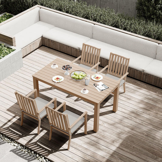 May in Color Aluminum 5 Pieces Patio Dining Sets, Outdoor Dining Table with 4 Chairs, Outdoor Patio Dining Furniture Set with Removable Cushion for Garden, Lawn, Backyard, Brown