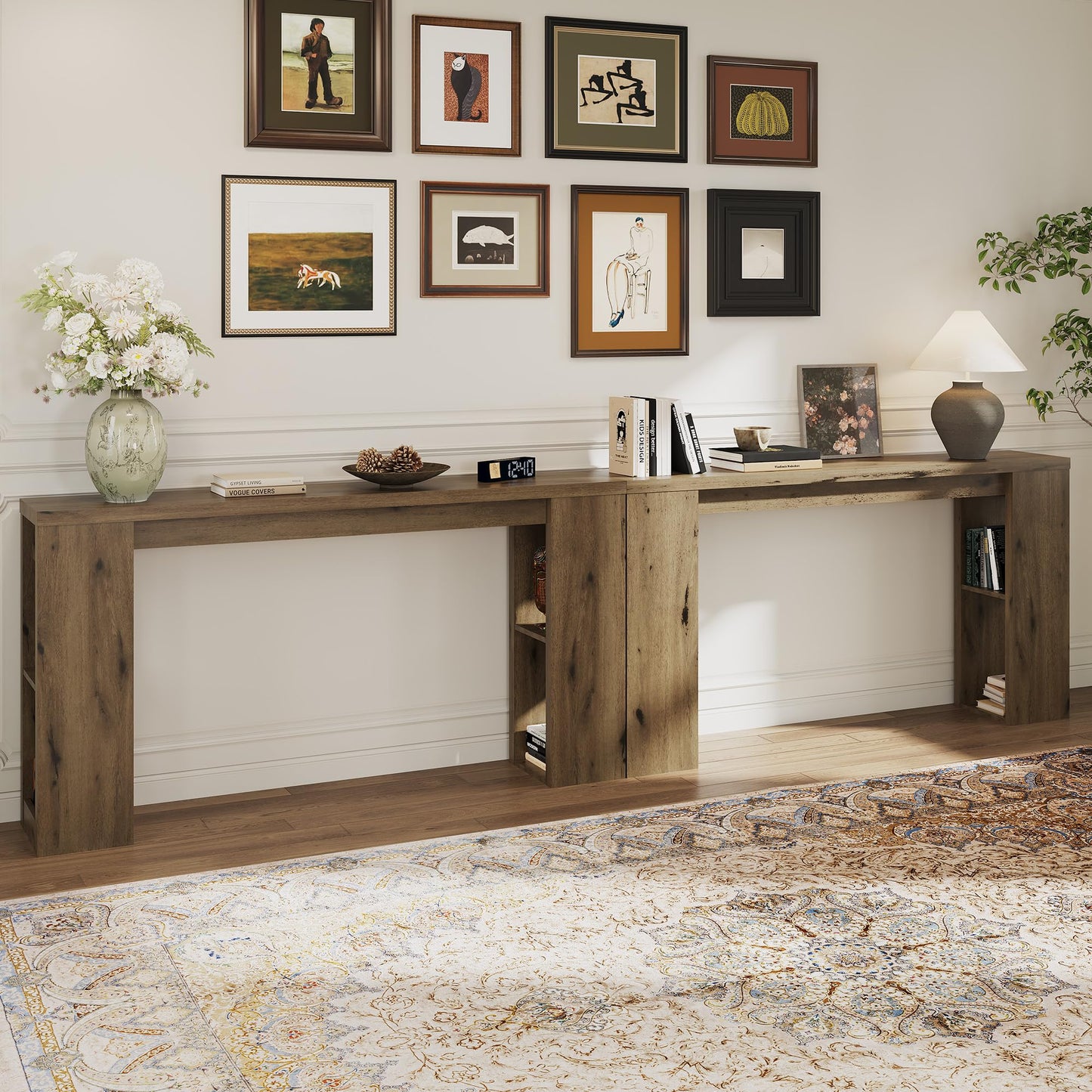 Royalcraft 63'' Long Console Table, Farmhouse Entryway Table with Storage, Narrow Sofa Table Behind the Coach, Wooden Rectangular Sofa Table for Living Room, Entrance, Hallway