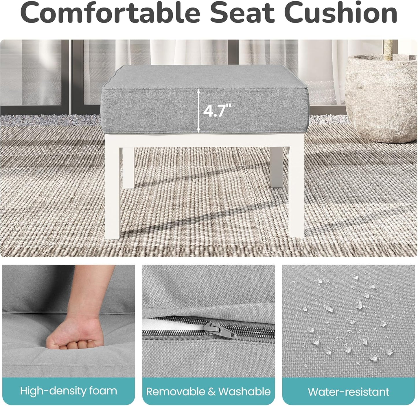 Royalcraft Outdoor Footstools Patio Ottoman Set of 2, Aluminum All-Weather Outdoor Footrest Seat with Removable Cushions, Patio Furniture Ottomans for Garden, Backyard, Poolside-Gray