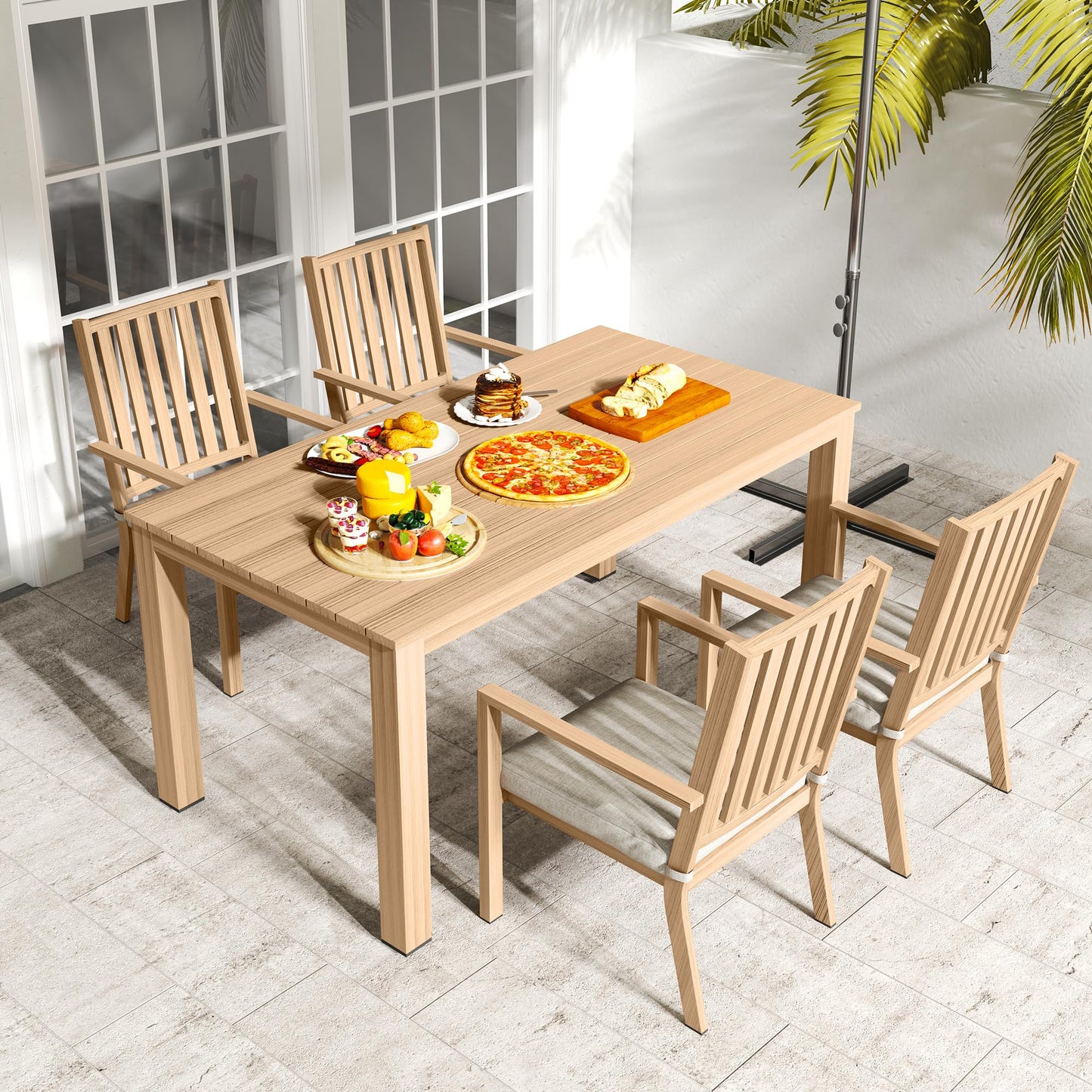 May in Color Aluminum 5 Pieces Patio Dining Sets, Outdoor Dining Table with 4 Chairs, Outdoor Patio Dining Furniture Set with Removable Cushion for Garden, Lawn, Backyard, Brown
