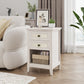 May in Color Boho Rattan Wood Accent Nightstand with Drawer, 27" Tall End Table with Storage Shelf, Grayish White Bedside Table, Chairside Couch Coffee Table