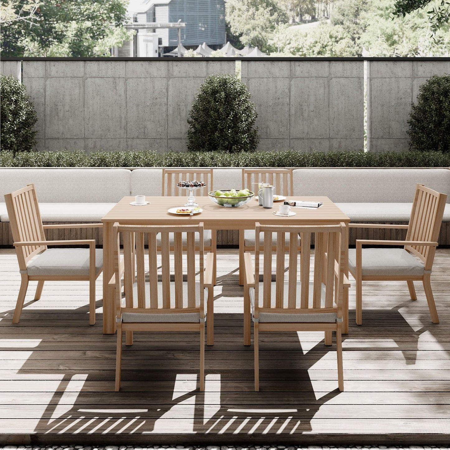 May in Color Aluminum 7 Pieces Patio Dining Sets, Outdoor Dining Table with 6 Chairs, Outdoor Patio Dining Furniture Set with Removable Cushion for Lawn, Garden, Backyard, Brown