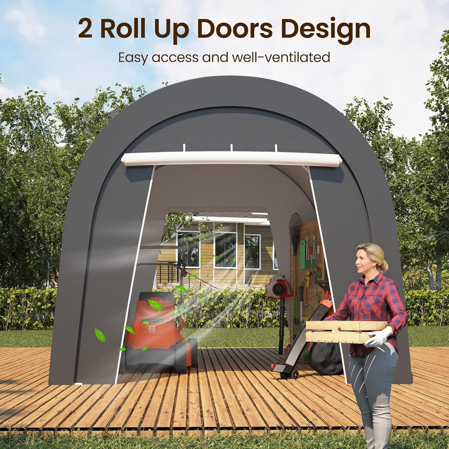 Wisteria Lane Heavy Duty Carport with 4 Cloth Bags, All-Weather Car Canopy with 2 Roll-up Doors, Portable Garage Storage Shelter Shed for Cars, Truck, or Garden Tools