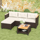 RoyalCraft 3-Piece Outdoor Patio Furniture Set, PE Wicker L-Shaped Sectional with Storage Table and Cushions, Small Rattan Conversation Set for Balcony Garden Deck