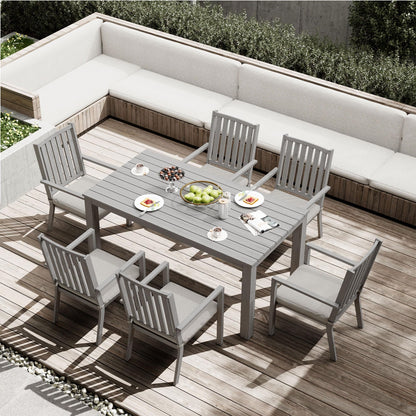 May in Color Aluminum 7 Pieces Patio Dining Sets, Outdoor Dining Table with 6 Chairs, Outdoor Patio Dining Furniture Set with Removable Cushion for Lawn, Garden, Backyard, Gray