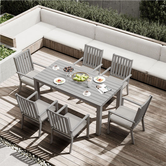 May in Color Aluminum 7 Pieces Patio Dining Sets, Outdoor Dining Table with 6 Chairs, Outdoor Patio Dining Furniture Set with Removable Cushion for Lawn, Garden, Backyard, Gray
