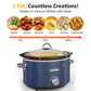 Sunvivi 4QT Compact Slow Cooker & Food Warmer with 3 Temperature Settings, Removable Ceramic Pot, Dishwasher-Safe Glass Lid, Stainless Steel - Blue