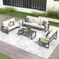 CozyHome Aluminum Patio Furniture Set, 7-Seats Metal Outdoor Furniture Set with Coffee Table, Modern Patio Sofa Sets Outdoor Conversation Set for Garden Pool Porch Backyard, Beige